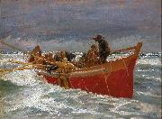 Michael Ancher The red rescue boat on its way out oil painting artist